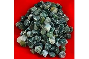 Indian Consigners Natural Crushed Polished Tumbled Gem Stone Chips, Decoration & Healing Crystals (Moss Agate)