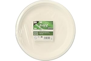 PAPSTAR 50 platos de caña de azúcar pure sin dividir, diámetro de 26 cm, 2 cm, color blanco