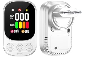 HAKINAKU Kombinierte Gas- & CO-Melder mit Stecker für Hausgebrauch, Kohlenmonoxidmelder CO-Warnmelder & Gasmelder Brenngasdetektor mit Temperatur- & Luftfeuchtigkeitsmessung, Weiß