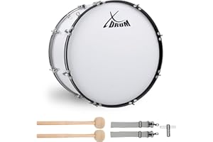 XDrum MBD-224 Caisse De Marche Bass, Timbale De Football 24" x 12" (10,5 kg, 4 œillets, vis de tension, incl. paire de baguettes, sangles de transport, clé d’accord) blanche