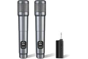 FOLTUSYMY Microphone sans Fil, Microphone Dynamique à Main Double en FOLTUSMY avec récepteur Rechargeable, portée de 200 Pieds, Microphone pour Chant, karaoké, réunion, église, Mariage