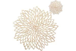 MI CASA Placemats and Coaster Set of 4, Gold Round Table Placemats Dining Table Mats Heat Resistant Anti-slip and Washable Place Mats for Christmas, Wedding, Dinner Parties, Restaurant, Hotel