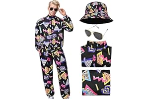 MATREEGLAM 80er 90er Jahre Kostüm Trainingsanzug für Herren, 80er Retro Outfit mit Fischerhut Sonnenbrille, Mode Sportbekleidungs für Fasching Disco Party