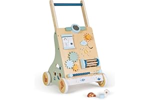 BUDDY BABY Montessori- Walker in legno - Passeggino per primi passi con giocattoli e attività - Passeggino per bambini +12 mesi (Swiss/Tools)