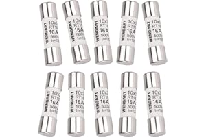 Wengart Inserto fusibile a cilindro AC RT18-32 (RO15), 10 pezzi, 10 x 38 mm, AC500V, 16A 120 kA, forte capacità di commutazione, può proteggere in modo affidabile il circuito