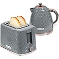 HOMCOM Kettle and Toaster Set, 1.7L 3000W Fast Boil Jug Kettle with Auto Shut Off, 2 Slice Toaster with 7 Level Browning Controls & Crumb Tray, Grey
