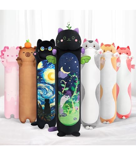 Peluche Chat Noir Long Coussin Corporel – 60 Cm, Doux Et Moelleux, Décoratif, Cadeau Anniversaire Pour Enfants Et Adultes