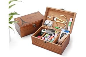 Joyeee Scatola da Cucito in Legno - Premium Cestino da Cucito Vintage con Accessori da Cucito Completi, Portatile Valigetta Sarta per Principianti, Casa e Emergenza Uso#3