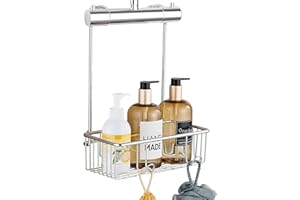 GERUIKE Cesta Ducha Colgar Estanteria Baño Sin Taladro - Estanteria Ducha Accesorios Baño Negro Mate Acero Inoxidable - Cesta Organizador Ducha Colgante en el Grifo para Cabina de Ducha