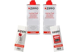 2 x Zippo tändare vätska bränsle bensin 125 ml tenn + veke + 6 flints