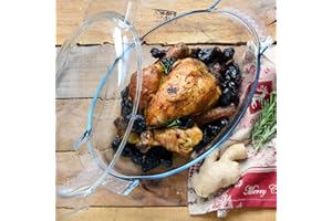 Dajar Pyrex 722597 - Pirofila da forno con coperchio, forma ovale in vetro, lavabile in lavastoviglie, con guanto di protezione incluso, 5,8 l