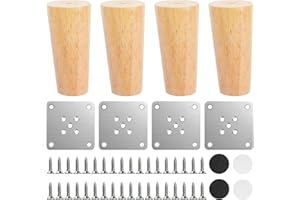 ZHUSHISHUNYI 4 nóżki meblowe, drewniane nogi do stołu, drewniane nogi meblowe, stożkowe, zamienne, drewniane nóżki sofy, nogi do komody, nogi szafy, nogi, krzesła, regału, nóżek, nóżek szafy, z płytkami