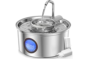 Kittyspout Fontaine a Eau Chat Acier Inoxydable, 3,2 L Fontaine à Eau pour Chat avec Fenêtre Transparente, Fontaine Chat avec Bol Amovible en INOX, Ultra Silencieux, Système de Filtration à 5 Couches