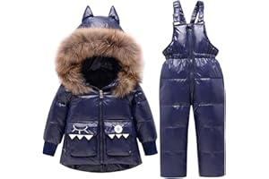 Jueshanzj Kinder Daunen-Skianzug Winter Puffer Jacke Schnee Latzhose 2-teiliges Set