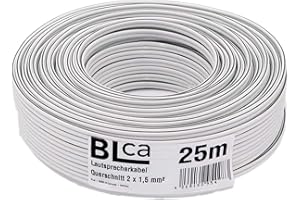 DCSK BLca 25m - 2 x 1.5mm² - Câble Audio pour Enceintes blanc - Câble HP haut-parleur en CCA Cuivre pour HiFi et Hi-Fi Embarquée 1 5mm2