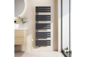 EMKE Toallero Baño Radiador Plano, toallero de Paneles, 1320 x 500 mm, Antracita Color, secador de Toallas con conexión Lateral, 695W, radiador secador de Toallas de Agua Caliente