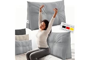 ‎ELONEO ELONEO Rückenkissen 90 cm breit, Keilkissen für Bett und Sofa geeignet, dreieckiges Lesekissen, Kissen mit abnehmbarem und waschbarem Bezug, mit praktischem Seitenfach
