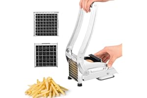 VUSDDY Frytki do frytek, krajalnica do frytek ze stali nierdzewnej z 2 ostrzami 12 mm 9 mm krajalnica do warzyw, krajalnica do frytek ręczny antypoślizgowy