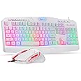 Redragon S101 Wired Gaming Keyboard and Mouse Combo RGB Backlit Gaming Keyboard with Multimedia Keys Wrist Rest and Red Backlit Gaming Mouse 3200 DPI for Windows PC Gamers (White)