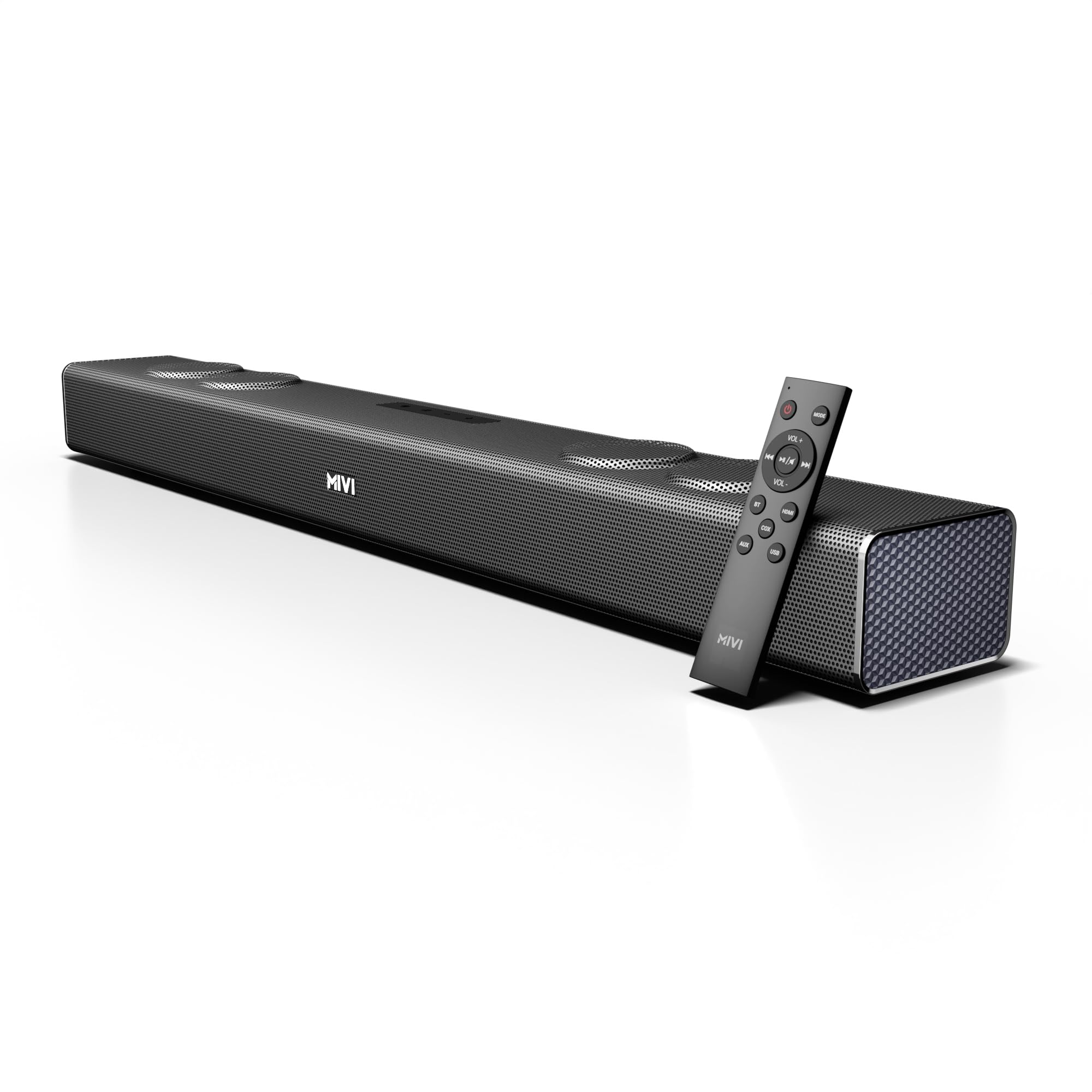 Mivi Fort Q120 Soundbar- 120W Surround Sound, 2.2 Channel soundbar with 2 in-Built subwoofers, Multiple EQ and Input Modes, Remote Accessibility, Bluetooth v5.1, Made in India Sound bar for TV