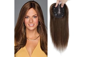 GULALUUK Hair Topper for Women Human Hair Straight Hair Toppers for Thinning Hair Women 10x12cm Silk Base Human Hair Topper Hair Pieces for Thinning Hair Women 12inch Medium Brown (4#)