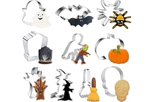 JUNUNDJING 10 Pezzi Tagliabiscotti Formine Forme Stampo Stampini Dolci Per Biscotti Coltello Halloween Per Biscotti Hallowen, Fantasma Pipistrello Ragno Lapide Zombie Zucca Mano strana Strega Scopa Scheletro