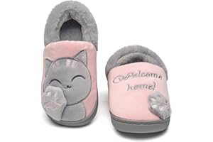 Vunavueya Chausson pour Enfants et Adultes Fille Peluche Pantoufle Garçon Hiver Chaussures de Maison Femmes Hommes Chaude Fourure Doublée Mules Slippers 23-44
