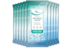 WhyWorry Lingettes Nettoyantes Corps pour Adultes et Personnes Âgées, Extra Épaisses 20 x 30 cm Lingettes de Douche avec Aloès, Idéales pour Gym, Camping et Voyage, Compatibles Micro-ondes, 100 Unité