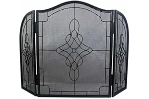 SK Style Decorative Filigree Grid 3 Fold Fire Screen Spark Guard