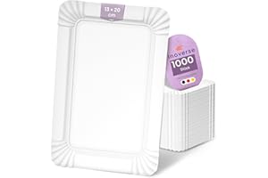 Inoverse 1000 Stück Pappteller Weiß – Eckig 13x20 cm – Umweltfreundliche Einweg Teller aus Pappe, Partygeschirr, Kuchenteller, Einweggeschirr