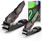 INXEN Professional Nail Clippers Heavy Duty Splash-Free Self-Collecting Large for Fingernails and Toenails Matte Black Stainl