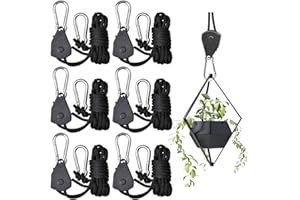 N\C Trinquete Colgador de Cuerda, DBAILY 6pcs 2.2m Heavy Duty Trinquete de Cuerda Ajustable Suspensión de Trinquete Engranajes Internos de Metal Pintados en Plata para Hidropónico Planta Tienda Ventilador