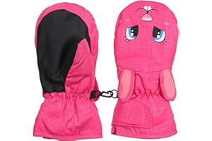 FAYHIJUN Waterproof Kids Mittens Toddler Winter Cold Weather Thermal Fleece Lined Warm PU Palm Gloves Snow Ski Glove for Age 1-9 Boys Girls Baby Skiiing Snowboarding Cycling Running Walking Outdoor