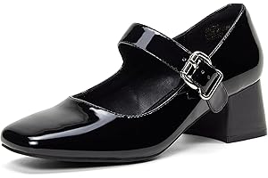 GENSHUO Women's Low Chunky Block Heels, 2 Inch Mary Jane Shoes Square Closed Toe Ankle Strap Dress Office Church Pumps, Black Beige Navy Blue, 3.5-8.5 UK