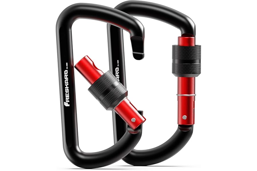FresKaro 3inch Locking Carabiner Clips, Weight Rating 1224kg, Screw-gate Aluminum Carabiners Heavy Duty, for Hammocks, Yoga Swing, Camping, Keychain, Locking Dogs, Black