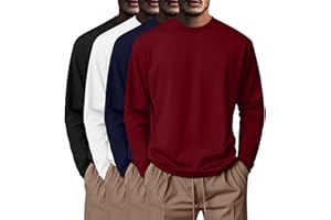 Neer 4 Pacchi di Magliette per Uomini Grandi e Alti, Top Base Casual a Collo Rotondo a Maniche Lunghe in 95% Cotone