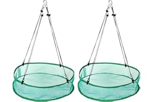 Lyreh 2pcs Plateau Récupérateur de Graines pour Oiseaux, Diamètre 50cm Grand Plateau Récupération Graines en Maille avec 8 Cordes Suspension et 4 Sacs Rangement pour Extérieur Attirer Oiseaux(Vert)