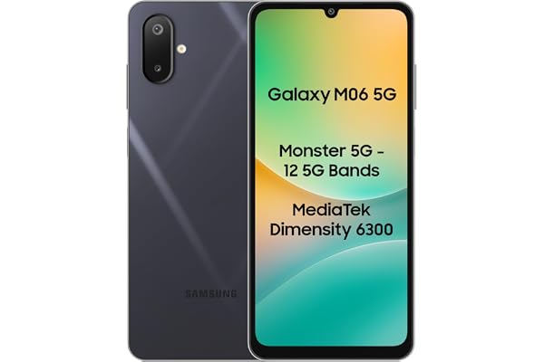Samsung Galaxy M06 5G Mobile (Blazing Black, 4GB RAM, 64GB Storage) | MediaTek Dimensity 6300 | AnTuTu 623K+ | 12 5G Bands | 