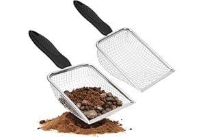 BTBHIHO 2PCS Soil Sieve, 3.8mm & 5.0mm Metal Garden Soil Sifter with Black Handle, Large Shovel Mesh Riddle for Compost Sand Rocks Dirt, Durable 430 Stainless Steel Gardening Tool