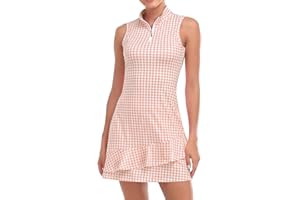 Viracy Tenniskleid für Damen, ärmellos, Golfkleider mit Shorts und Taschen, Rüschen, Reißverschluss, Stehkragen, Golf-Outfits