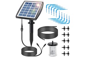 Irishom Solar Water Pump, Solar Irrigation Auto Watering System Solar Powered Automatic Drip Irrigation Kit Self Watering Devices with Timer for Plants in Patio Balcony Green House