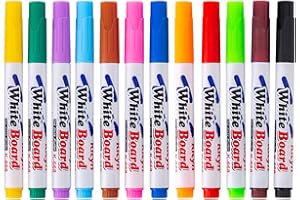 JDXun Feutres Tableau Blanc Effaçables, 12Pcs Marqueurs pour Tableaux Blancs, Faiblement Odorants, Couleurs Riches et Vives Stylo Craie Effaçable, pour Papier, Enseignes, Fenêtres, Verre, 12 Couleurs