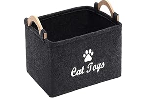 TRACOMPAN Large Toy Box for Cats & Dogs | 38cm x 25cm x 18cm Felt Pet Toy Basket with Handle | Cat Basket & Dog Toy Organiser Bin (Black)​