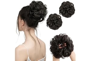 SARLA 2PCS Messy Bun Hair Pieces for Women Girls Synthetic Scrunchies Buns Extension Hairpieces Updo Pony Tail Black Brown