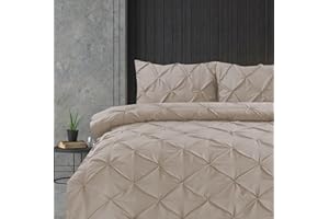 Linen Home Pintuck King Duvet Set Linen Pinch Pleat Soft Microfibre King Bed Quilt Cover with 2 Pillowcases, Easy Care Wrinkle Free Bedding Set of 3 Pcs (Linen)