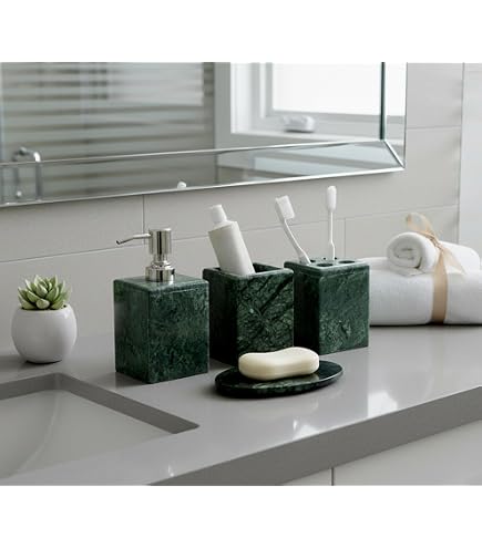 StonKraft Lot de 4 accessoires de bain en pierre de marbre naturelle | Distributeur de savon | Porte-savon | Porte-brosse à dents et dentifrice StonKraft Lot de 4 accessoires de bain en pierre de marbre naturelle | Distributeur de savon | Porte-savon | Porte-brosse à dents et dentifrice