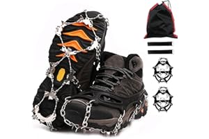 BOUFEIDA Steigeisen für Bergschuhe mit 26 Zähne Verdickte Schuhkrallen aus Edelstahl Anti-Rutsch Schuhspikes für Mann Frau Erwachsene Fit für Wandern Trail Running Trekking