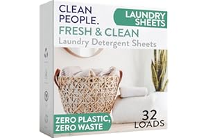 THE CLEAN PEOPLE Clean People Laundry Detergent Sheets - Recyclable Packaging, Hypoallergenic, Stain Fighting - Ultra Concentrated, Laundry Soap - Fresh Scent, 32 Pack