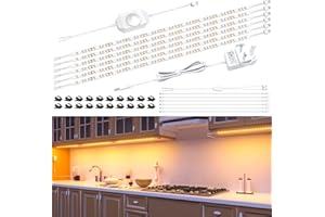 Hensam Under Cabinet Lights - 6PCS*50cm LED Strip Lights, Dimmable Counter Light for Kitchen, Shelf, Cupboard, Cabinet, Closet, 12V Adapter, Dimmer, 3000K Warm White, 180 LED, 1500 Lumen