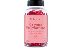 Gommes Multivitamines et Minéraux pour Enfants et Adultes, 120 Gummies | Goût Naturel Fraise | Avec 13 Vitamines et Minéraux | Sans Gélatine, Végétarien, Sans Gluten | Zenement